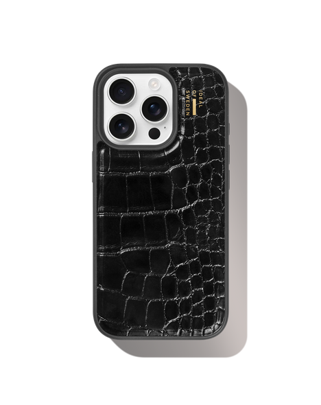 Mobilskal i Veganskt Läder MagSafe iPhone 16 Pro Max Black Croco – IDEAL OF SWEDEN